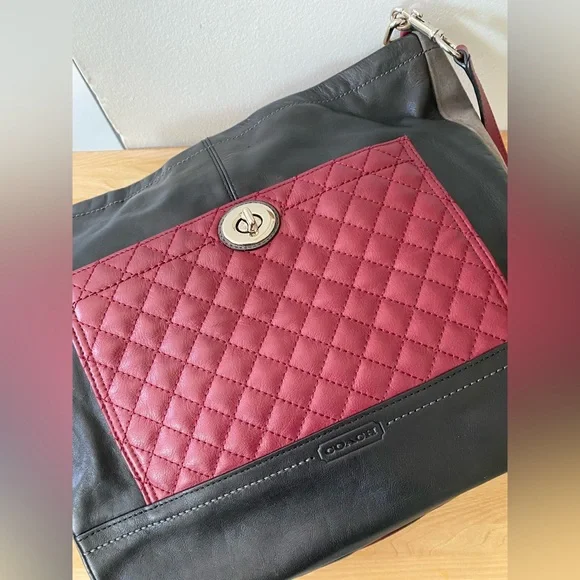 Coach Black and Burgundy Quilted Shoulder Bag - Picture 3 of 10